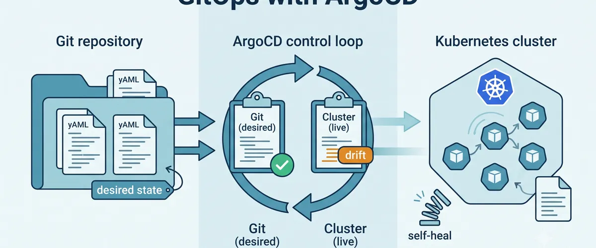 Blog post image for ArgoCD GitOps: Sync Kubernetes Deployments Automatically from Git - Stop running kubectl apply by hand. This dev tip shows how ArgoCD watches a Git repo and keeps your Kubernetes cluster matching it, with automatic sync, self-heal, and drift detection.
